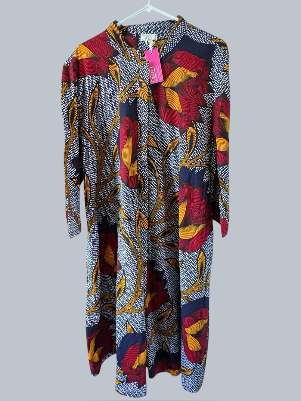 Zuri Kenya 3/4 Sleeve Dress Pockets Hidden Button Long Flowerful NWT XXL 2XL
